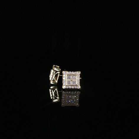 Square Halo Cluster Moissanite Stud Earrings| 925 Sterling Silver| 0.70 Ctw Pillow Top Screw Back Studs | 7.6mm