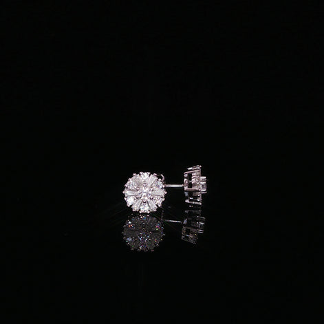 Sunburst Round Moissanite Stud Earrings |925 Sterling Silver |0.65 Ctw Baguette & Round Screw | 7.8mmBack Studs