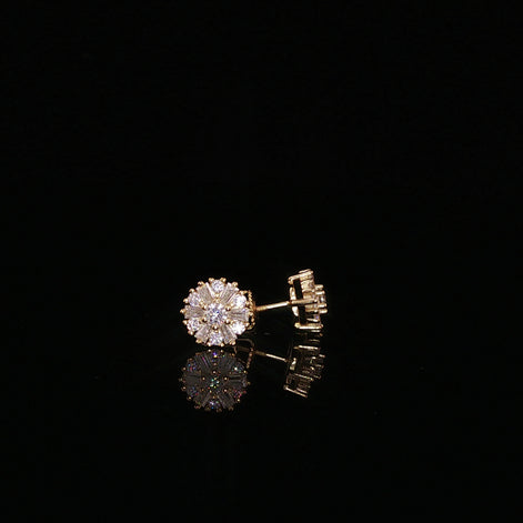 Sunburst Round Moissanite Stud Earrings |925 Sterling Silver |0.65 Ctw Baguette & Round Screw | 7.8mmBack Studs