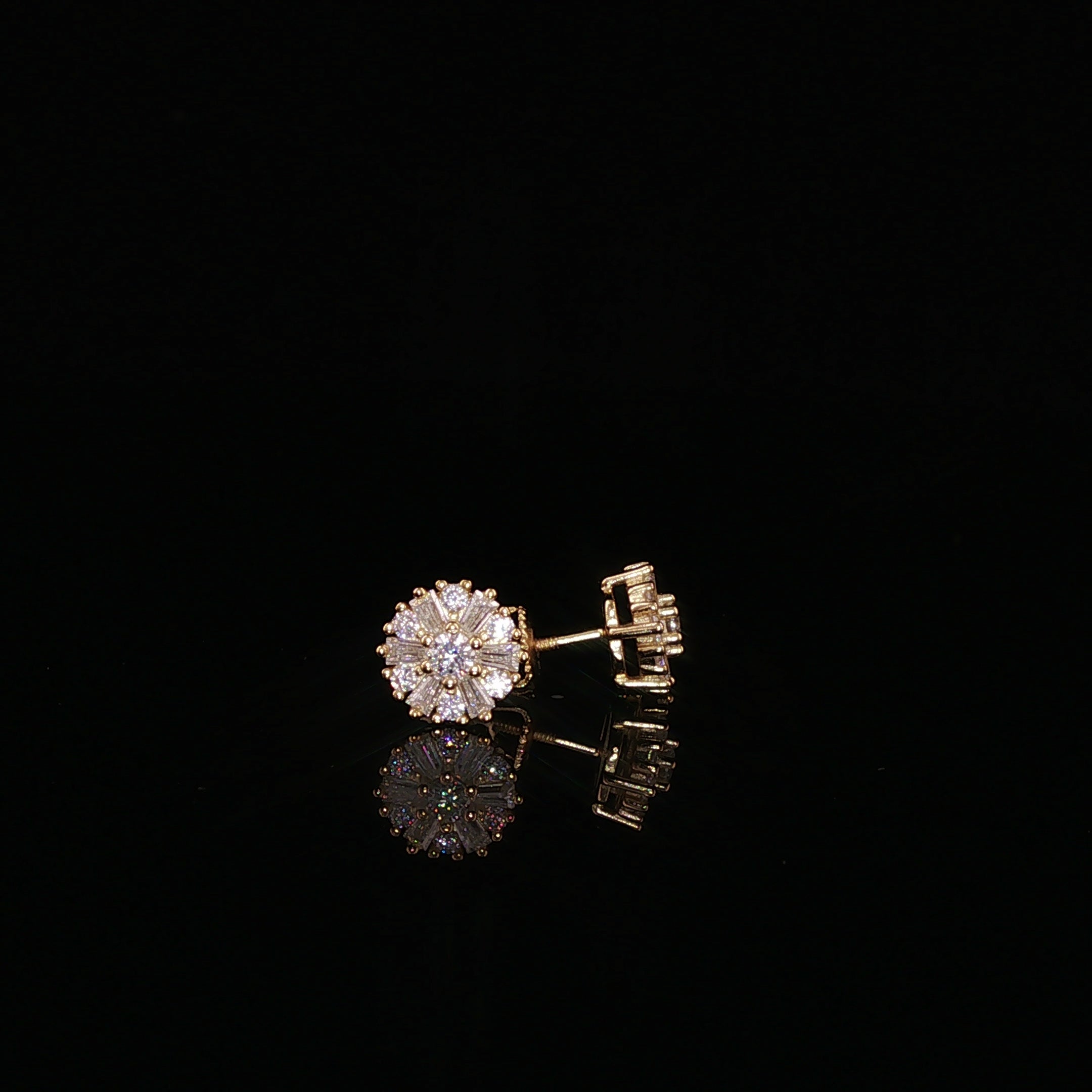 Sunburst Round Moissanite Stud Earrings |925 Sterling Silver |0.65 Ctw Baguette & Round Screw | 7.8mmBack Studs