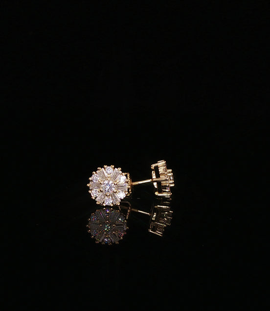 Sunburst Round Moissanite Stud Earrings |925 Sterling Silver |0.65 Ctw Baguette & Round Screw | 7.8mmBack Studs