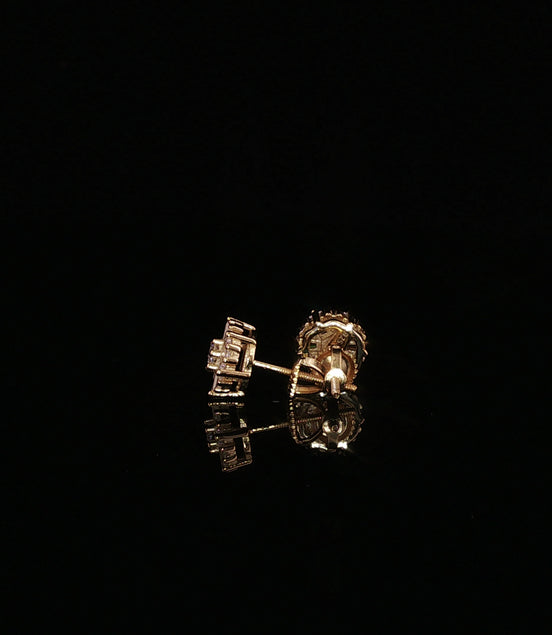 Sunburst Round Moissanite Stud Earrings |925 Sterling Silver |0.65 Ctw Baguette & Round Screw | 7.8mmBack Studs