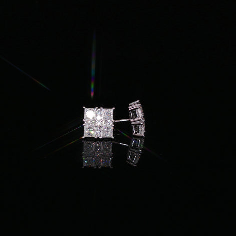 Princess Cut Square Cluster Moissanite Stud Earrings| 925 Sterling Silver| 2.40 Ctw Prong Set Screw Back | 8.5mm
