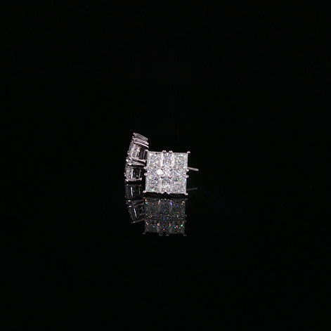 Princess Cut Square Cluster Moissanite Stud Earrings| 925 Sterling Silver| 2.40 Ctw Prong Set Screw Back | 8.5mm