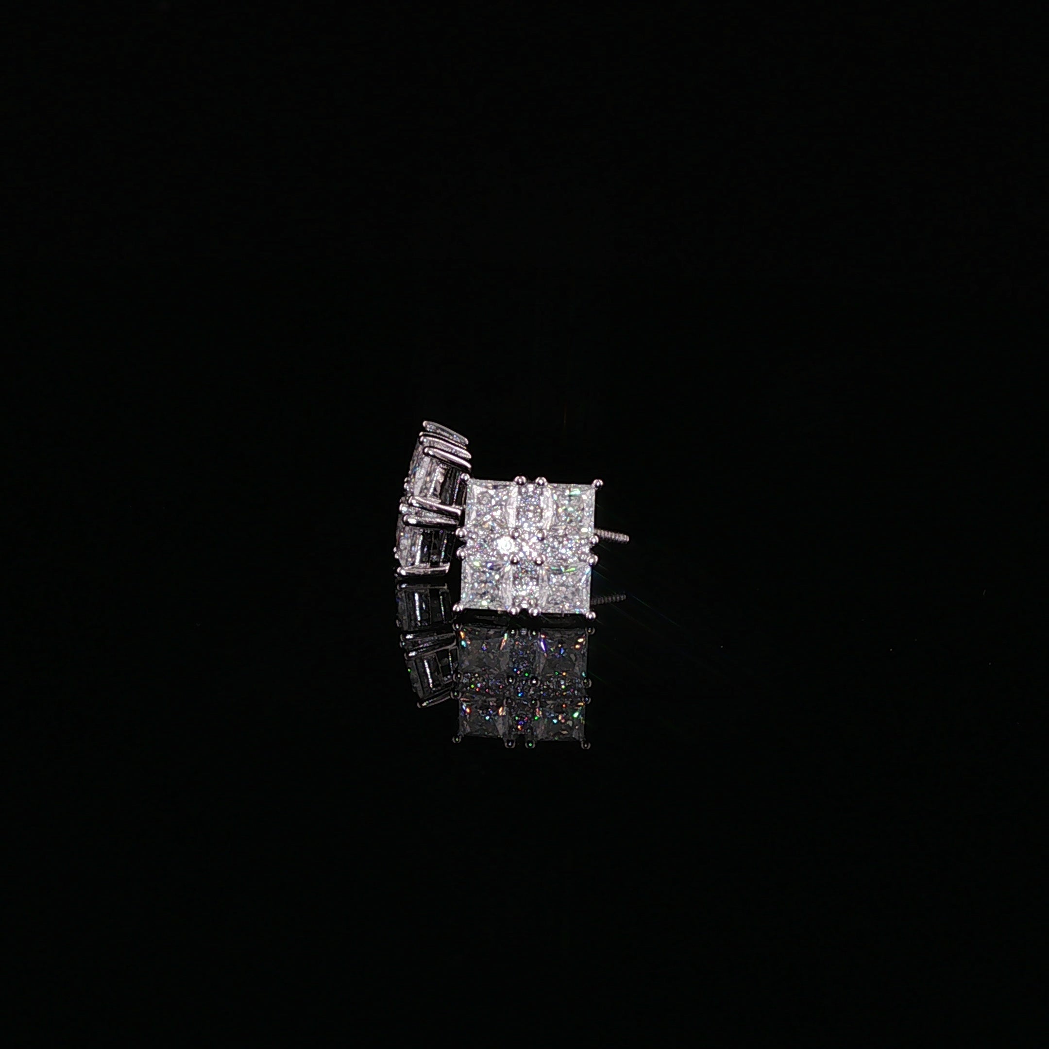 Princess Cut Square Cluster Moissanite Stud Earrings| 925 Sterling Silver| 2.40 Ctw Prong Set Screw Back | 8.5mm