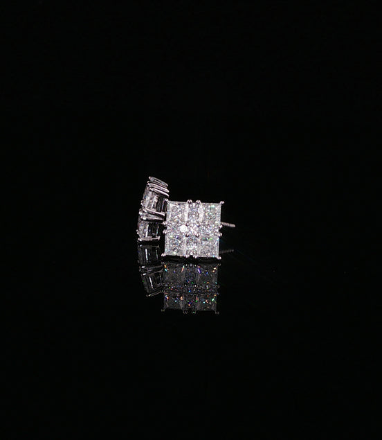 Princess Cut Square Cluster Moissanite Stud Earrings| 925 Sterling Silver| 2.40 Ctw Prong Set Screw Back | 8.5mm