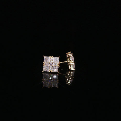 Princess Cut Square Cluster Moissanite Stud Earrings| 925 Sterling Silver| 2.40 Ctw Prong Set Screw Back | 8.5mm