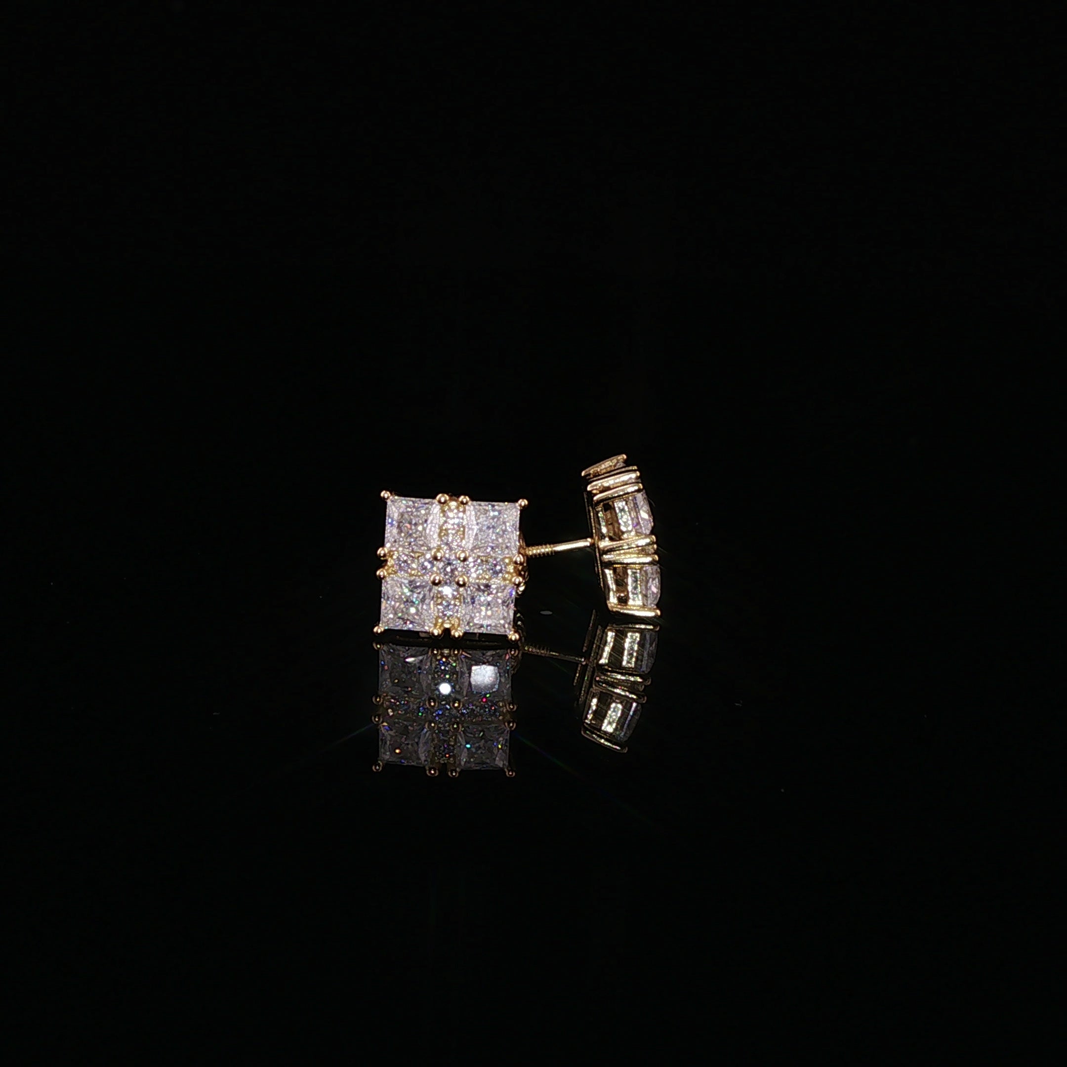 Princess Cut Square Cluster Moissanite Stud Earrings| 925 Sterling Silver| 2.40 Ctw Prong Set Screw Back | 8.5mm