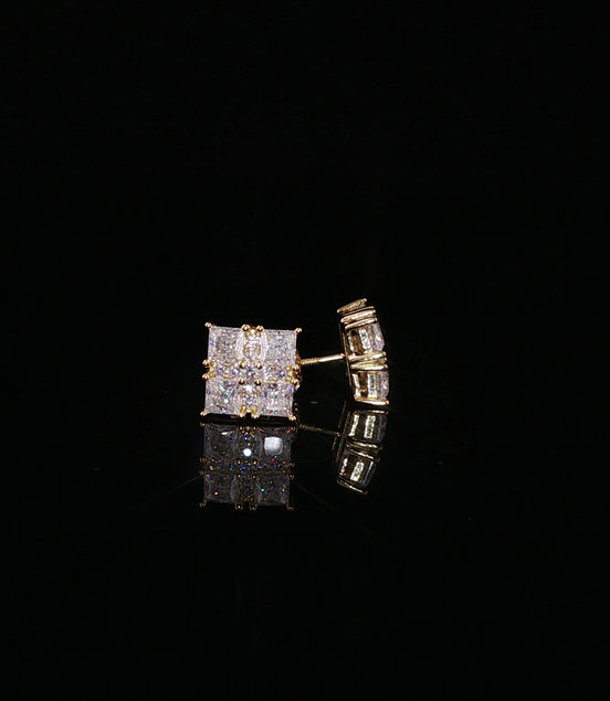 Princess Cut Square Cluster Moissanite Stud Earrings| 925 Sterling Silver| 2.40 Ctw Prong Set Screw Back | 8.5mm