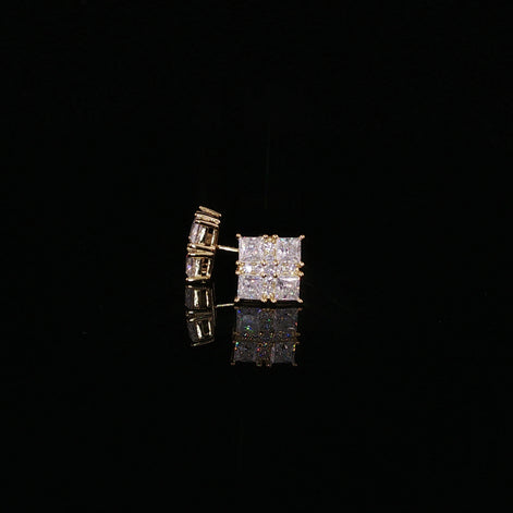 Princess Cut Square Cluster Moissanite Stud Earrings| 925 Sterling Silver| 2.40 Ctw Prong Set Screw Back | 8.5mm