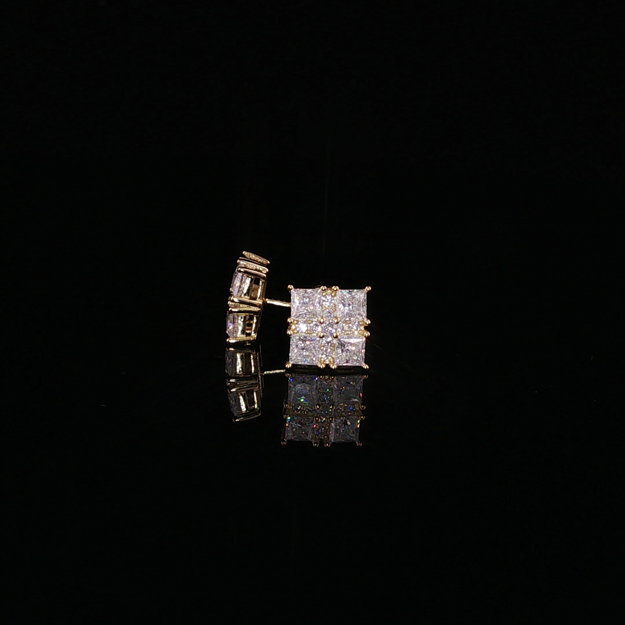Princess Cut Square Cluster Moissanite Stud Earrings| 925 Sterling Silver| 2.40 Ctw Prong Set Screw Back | 8.5mm