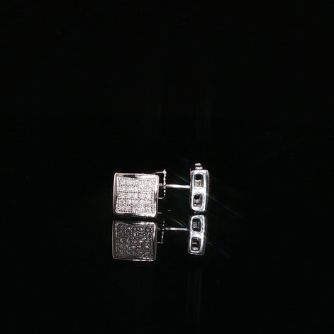 Square Pave Moissanite Stud Earrings | 925 Sterling Silver | Screw Back Studs | 5.5mm, 7mm & 8mm