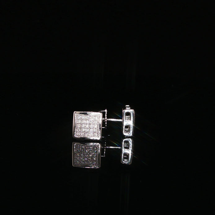 Square Pave Moissanite Stud Earrings | 925 Sterling Silver | Screw Back Studs | 5.5mm, 7mm & 8mm