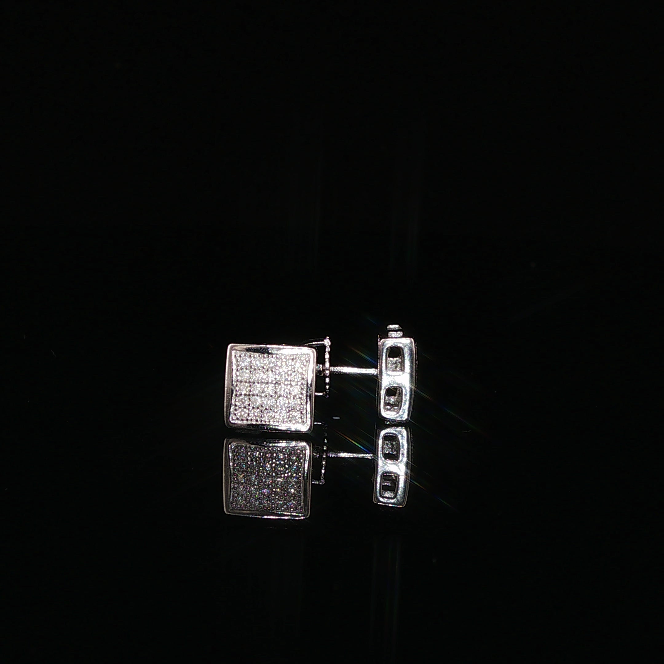 Square Pave Moissanite Stud Earrings | 925 Sterling Silver | Screw Back Studs | 5.5mm, 7mm & 8mm