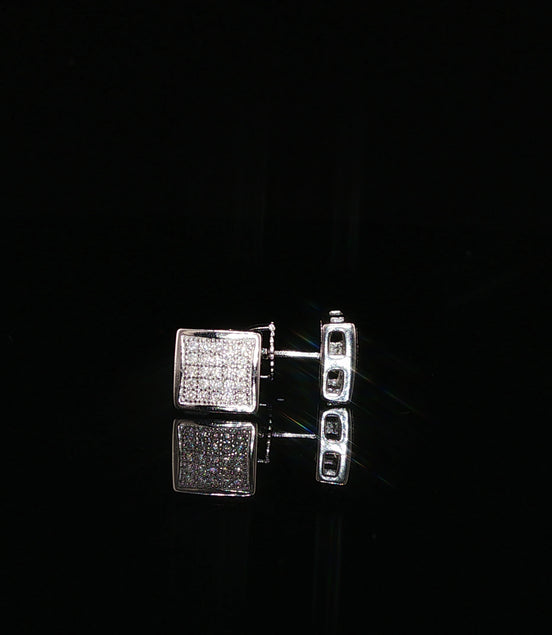 Square Pave Moissanite Stud Earrings | 925 Sterling Silver | Screw Back Studs | 5.5mm, 7mm & 8mm