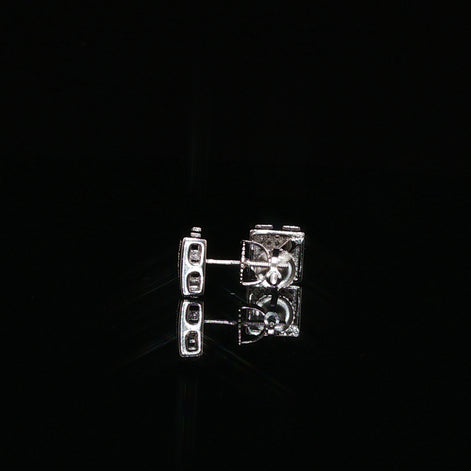 Square Pave Moissanite Stud Earrings | 925 Sterling Silver | Screw Back Studs | 5.5mm, 7mm & 8mm