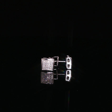 Square Pave Moissanite Stud Earrings | 925 Sterling Silver | Screw Back Studs | 5.5mm, 7mm & 8mm