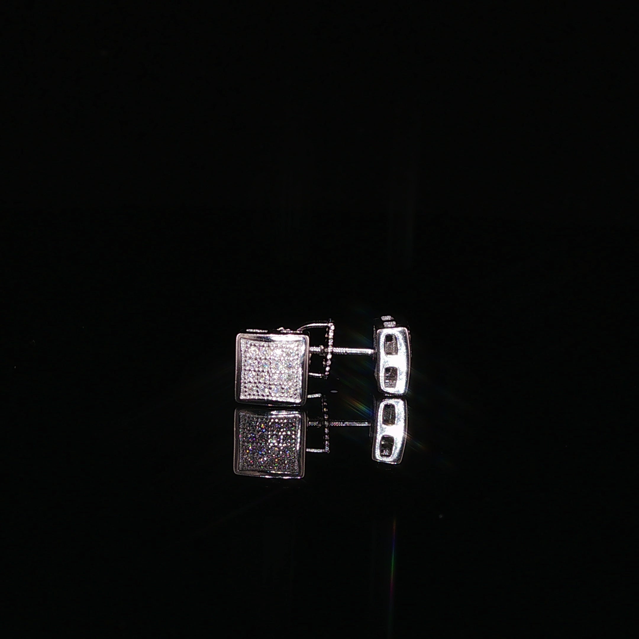 Square Pave Moissanite Stud Earrings | 925 Sterling Silver | Screw Back Studs | 5.5mm, 7mm & 8mm