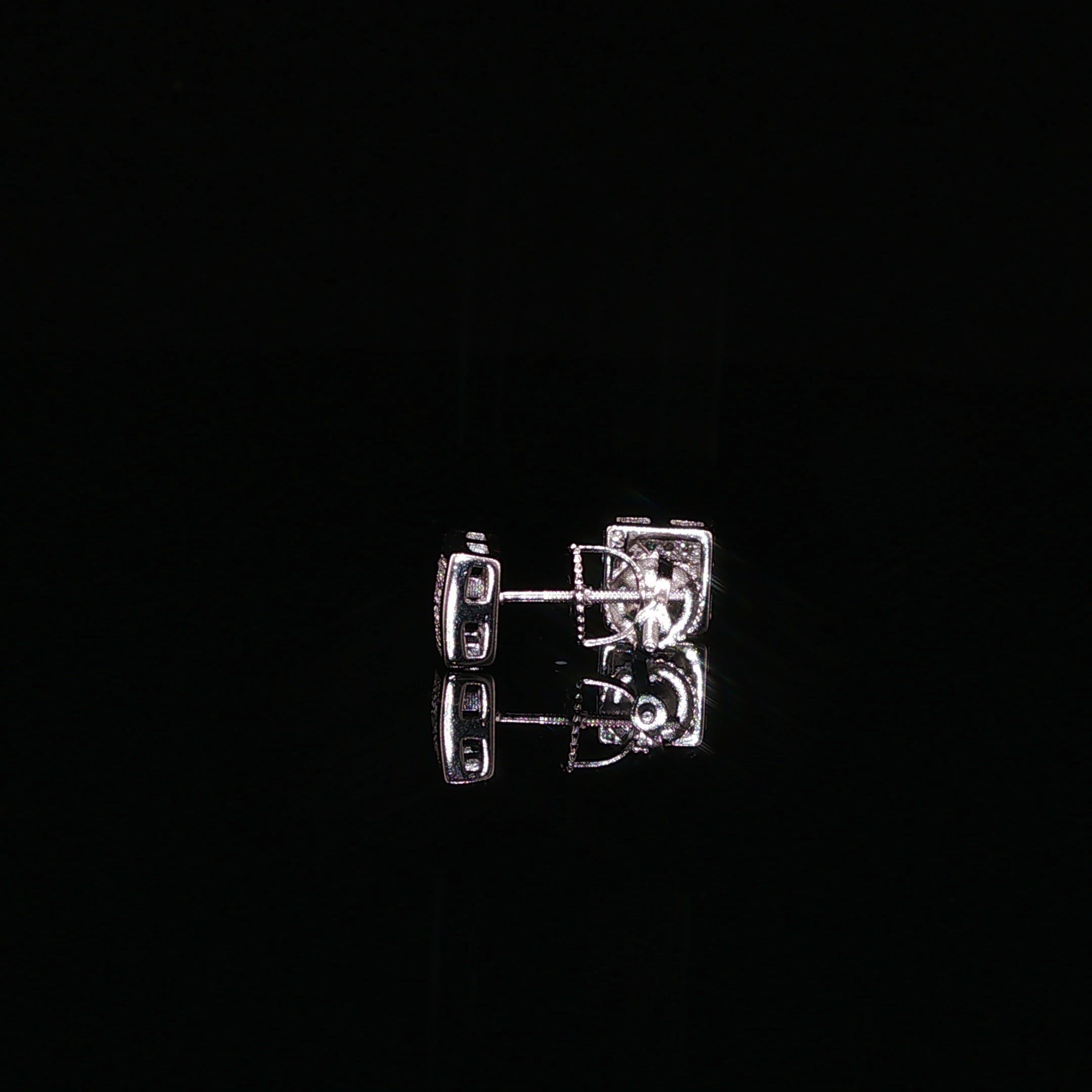 Square Pave Moissanite Stud Earrings | 925 Sterling Silver | Screw Back Studs | 5.5mm, 7mm & 8mm