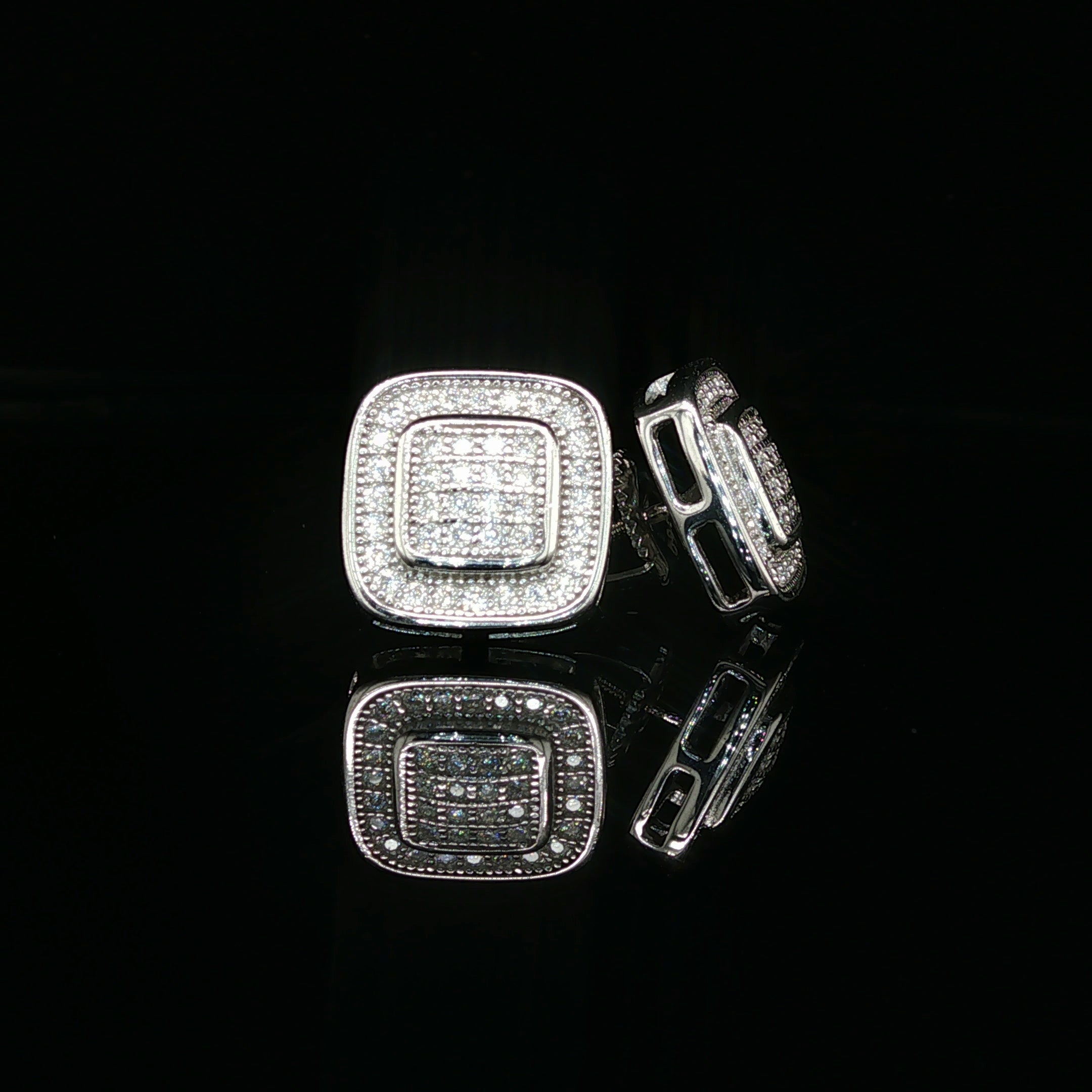 Men's Iced Out Double Halo Cushion Studs – 925 Sterling Silver | VVS Moissanite | 3D Tiered Design
