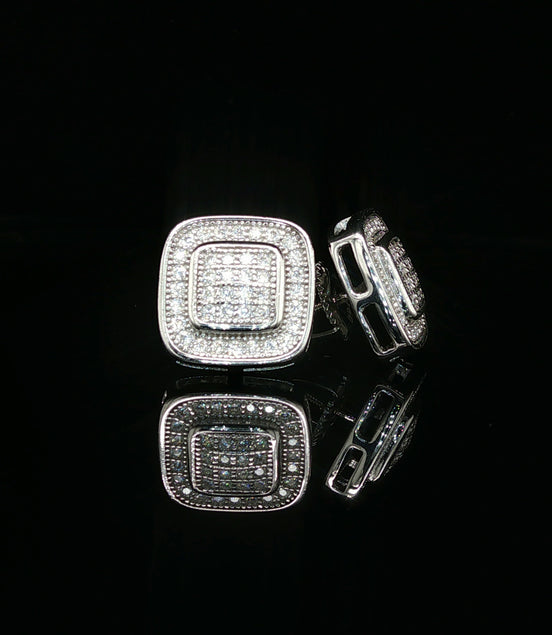 Men's Iced Out Double Halo Cushion Studs – 925 Sterling Silver | VVS Moissanite | 3D Tiered Design