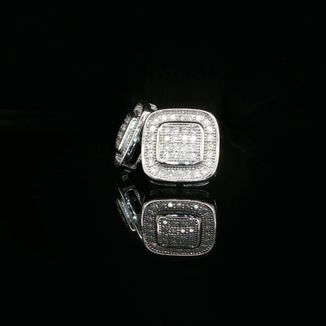 Men's Iced Out Double Halo Cushion Studs – 925 Sterling Silver | VVS Moissanite | 3D Tiered Design