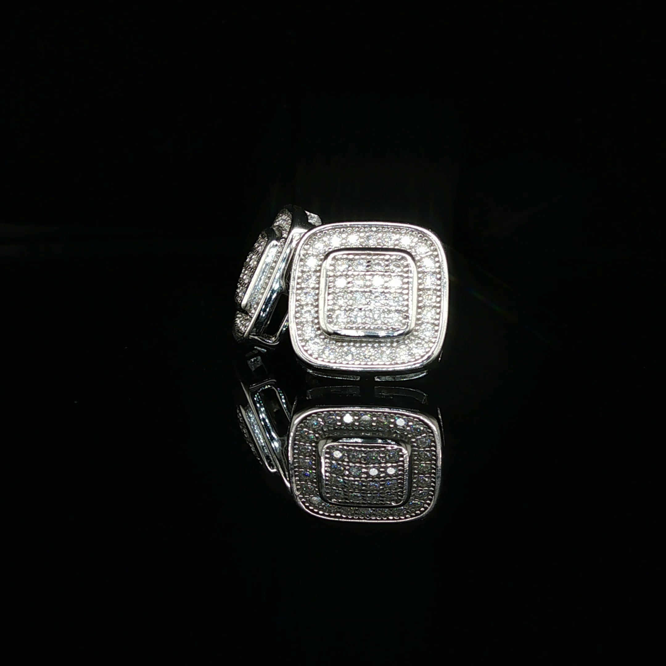 Men's Iced Out Double Halo Cushion Studs – 925 Sterling Silver | VVS Moissanite | 3D Tiered Design
