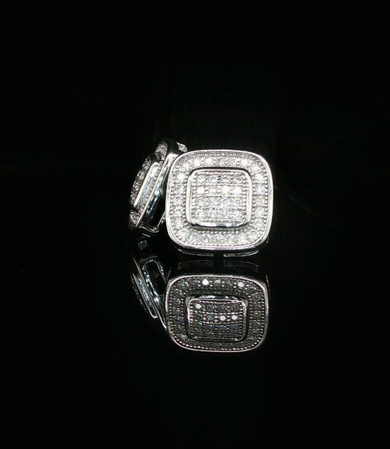 Men's Iced Out Double Halo Cushion Studs – 925 Sterling Silver | VVS Moissanite | 3D Tiered Design