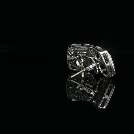 Men's Iced Out Double Halo Cushion Studs – 925 Sterling Silver | VVS Moissanite | 3D Tiered Design