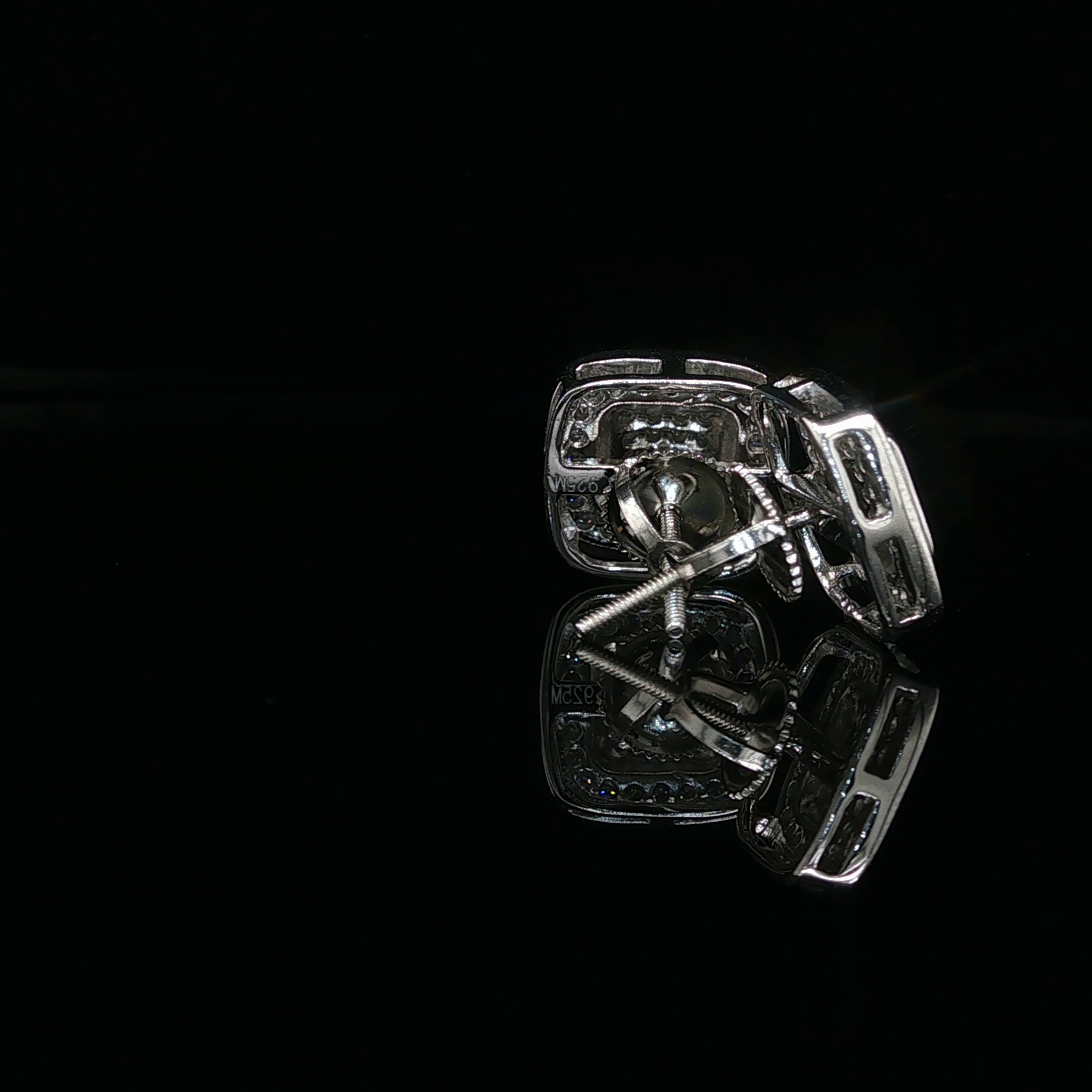 Men's Iced Out Double Halo Cushion Studs – 925 Sterling Silver | VVS Moissanite | 3D Tiered Design