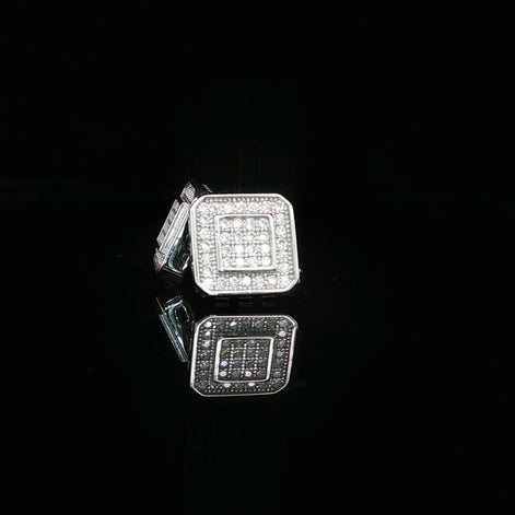 Men's Iced Out Tiered Square Stud Earrings – 925 Sterling Silver | VVS Moissanite | 3D Halo Architecture