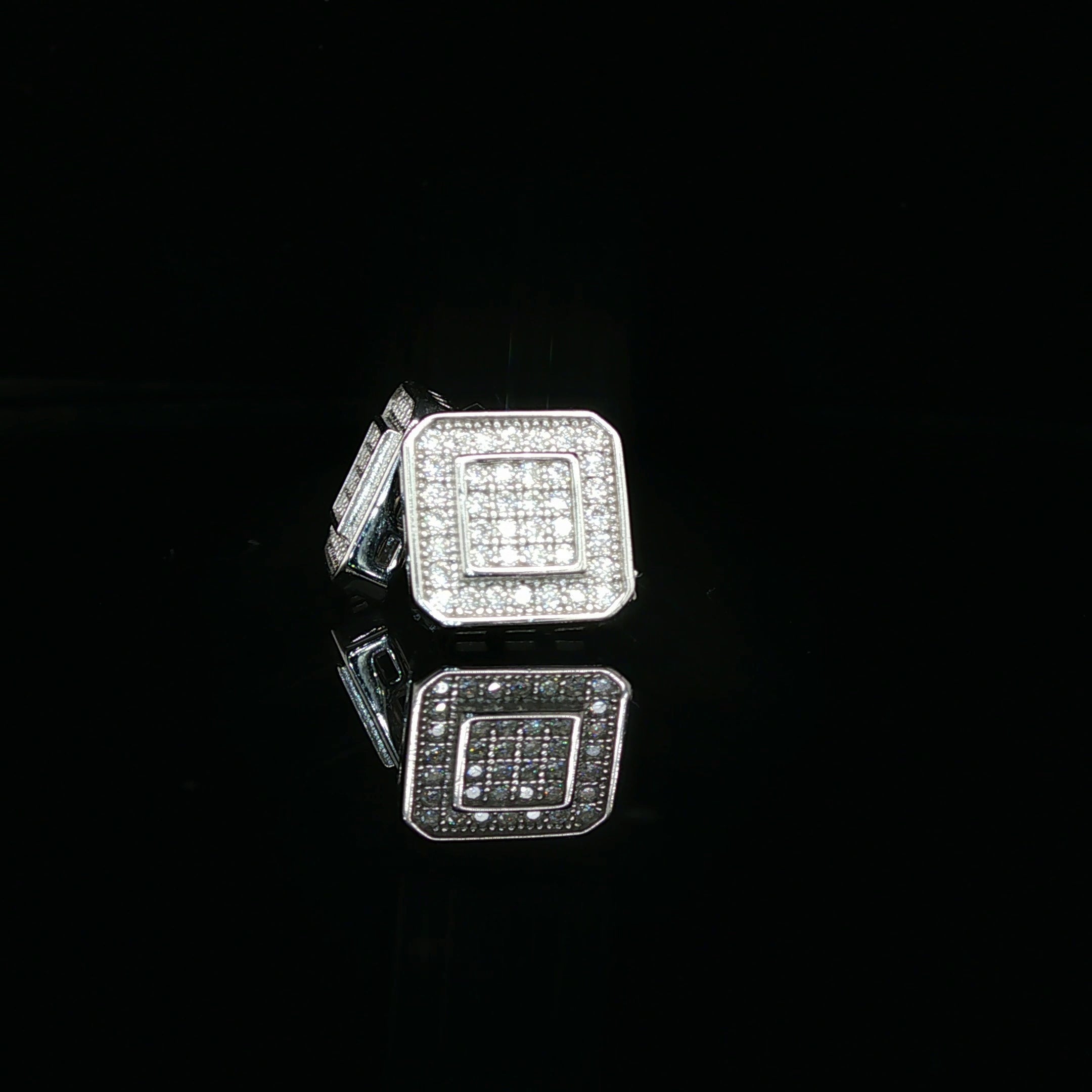 Men's Iced Out Tiered Square Stud Earrings – 925 Sterling Silver | VVS Moissanite | 3D Halo Architecture