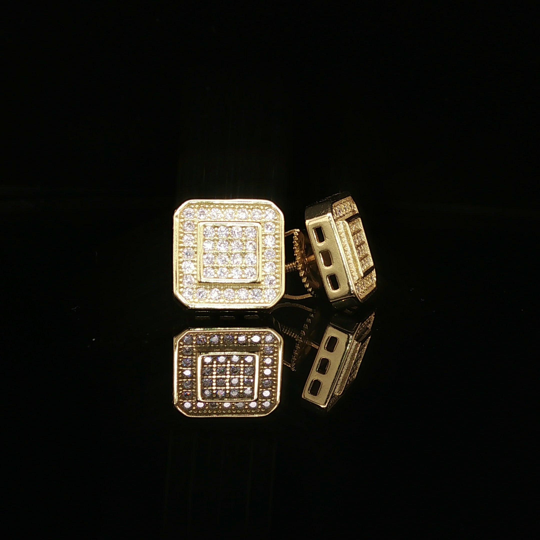 Men's Iced Out Tiered Square Stud Earrings – 925 Sterling Silver | VVS Moissanite | 3D Halo Architecture