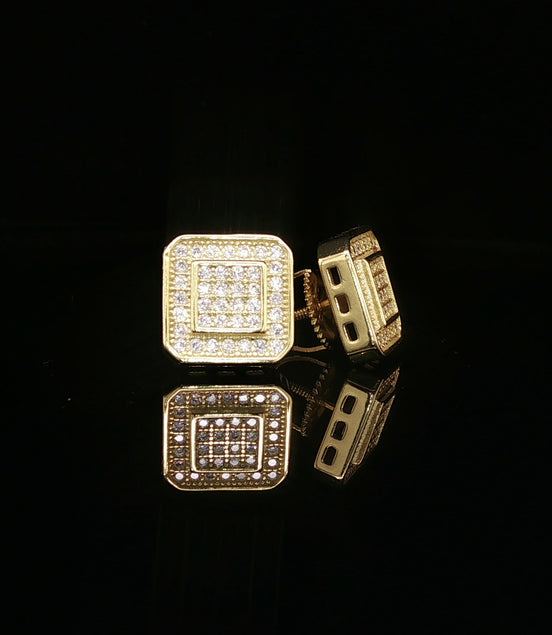 Men's Iced Out Tiered Square Stud Earrings – 925 Sterling Silver | VVS Moissanite | 3D Halo Architecture