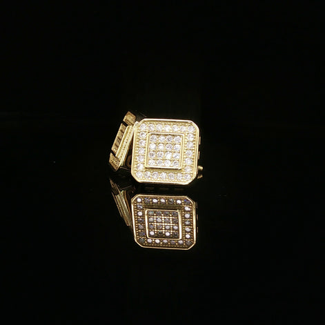 Men's Iced Out Tiered Square Stud Earrings – 925 Sterling Silver | VVS Moissanite | 3D Halo Architecture