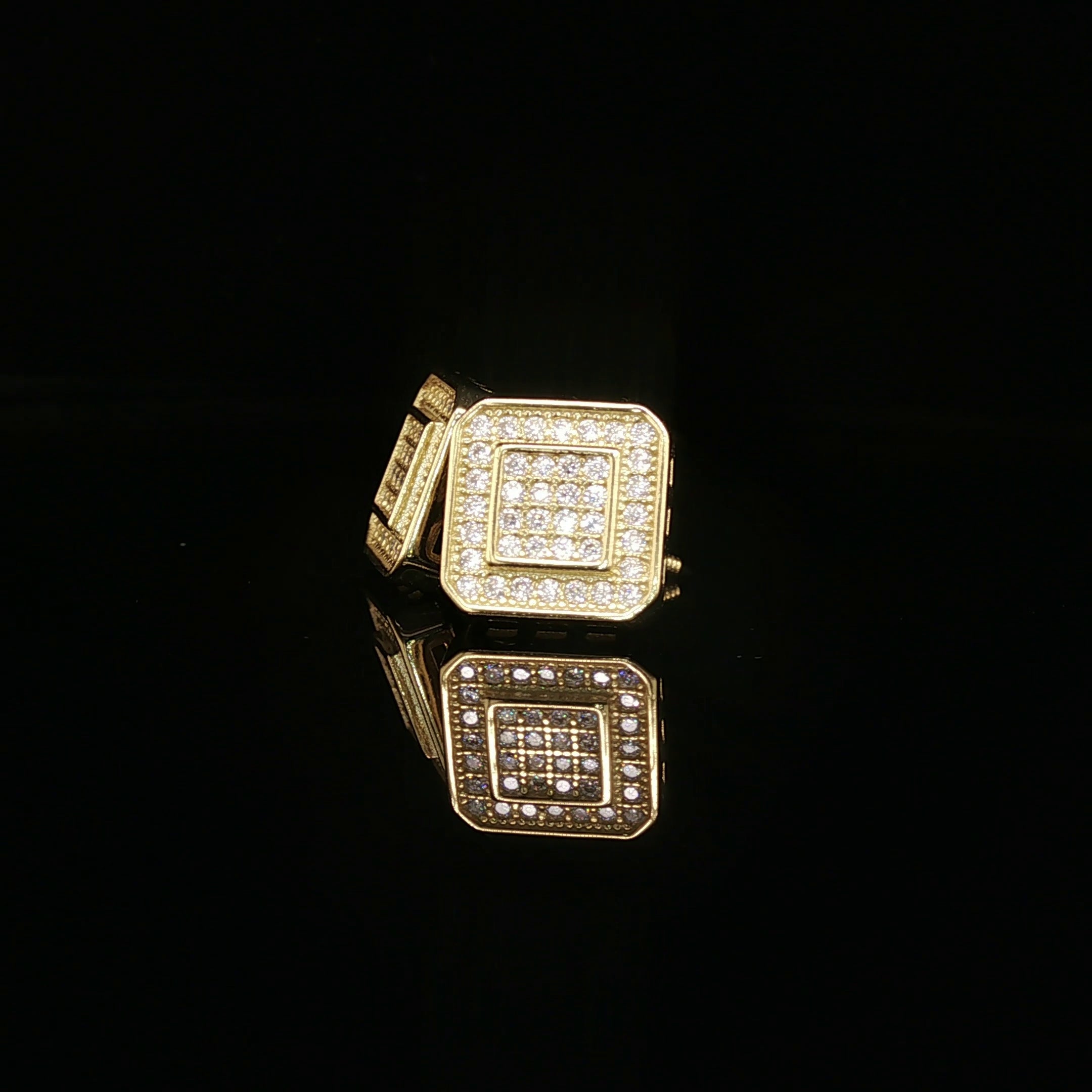Men's Iced Out Tiered Square Stud Earrings – 925 Sterling Silver | VVS Moissanite | 3D Halo Architecture