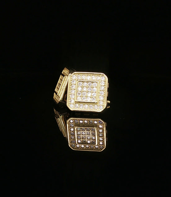 Men's Iced Out Tiered Square Stud Earrings – 925 Sterling Silver | VVS Moissanite | 3D Halo Architecture