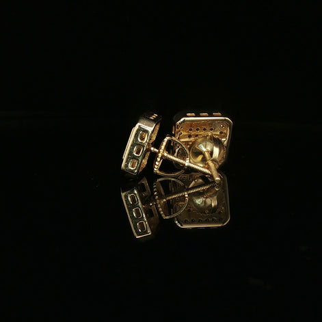 Men's Iced Out Tiered Square Stud Earrings – 925 Sterling Silver | VVS Moissanite | 3D Halo Architecture