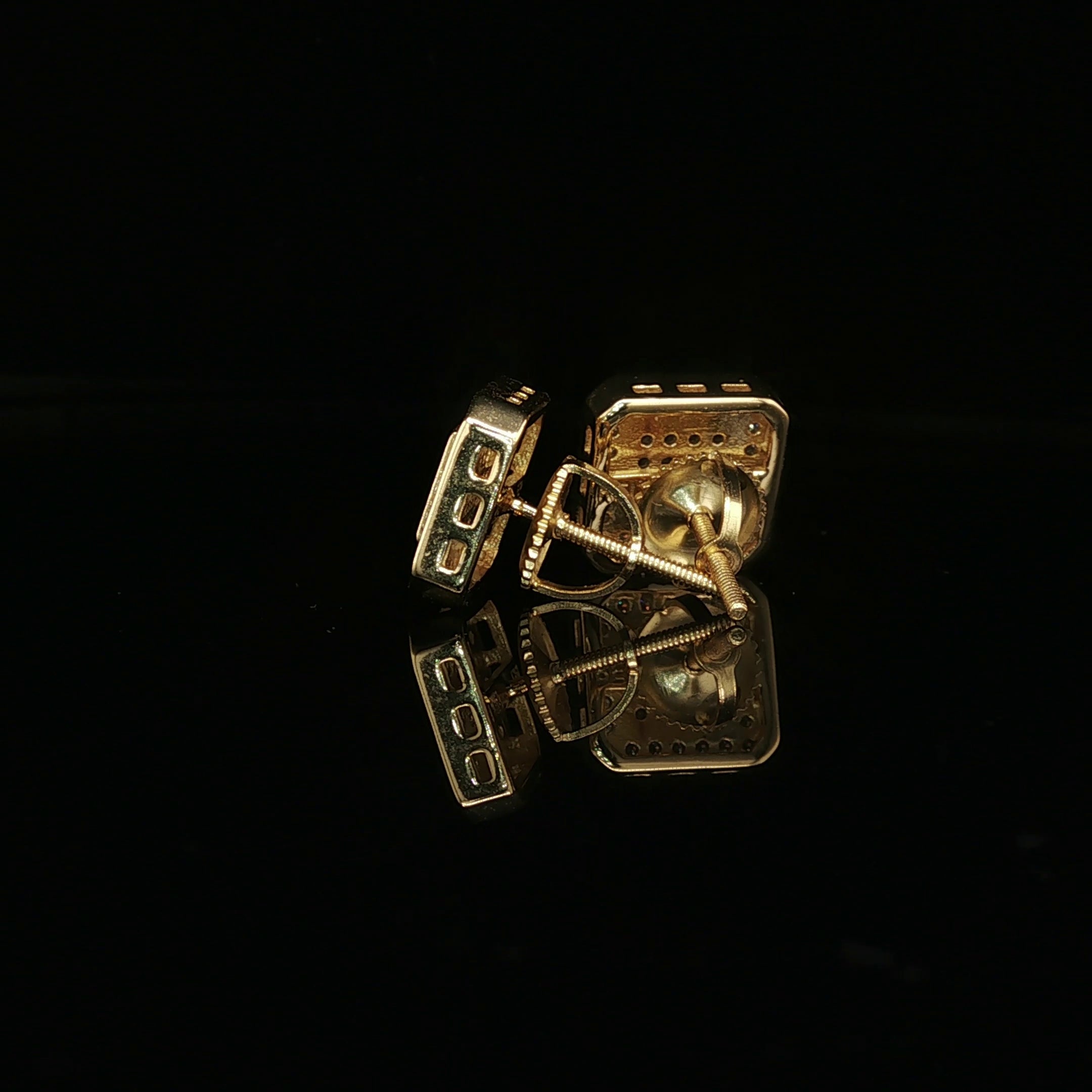 Men's Iced Out Tiered Square Stud Earrings – 925 Sterling Silver | VVS Moissanite | 3D Halo Architecture
