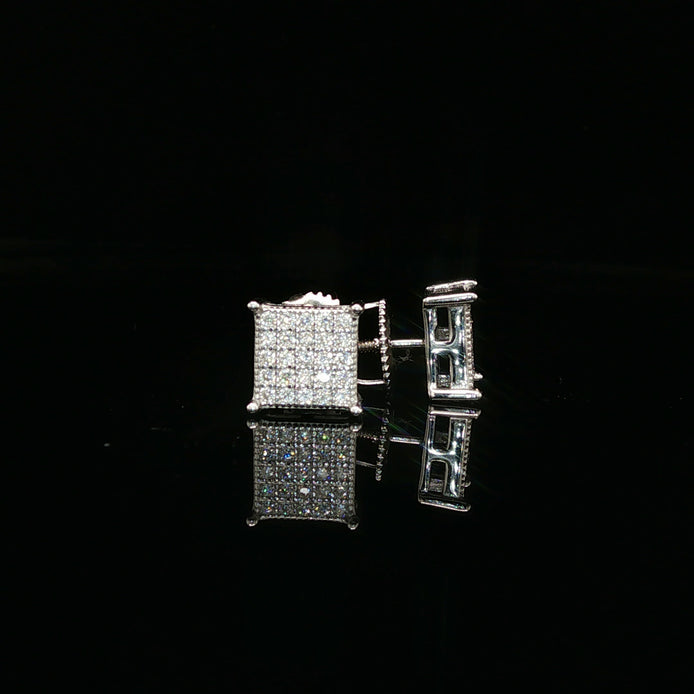 Men's Iced Out Flat-Top Square Studs – 925 Sterling Silver | VVS Moissanite | Low-Profile Luxury