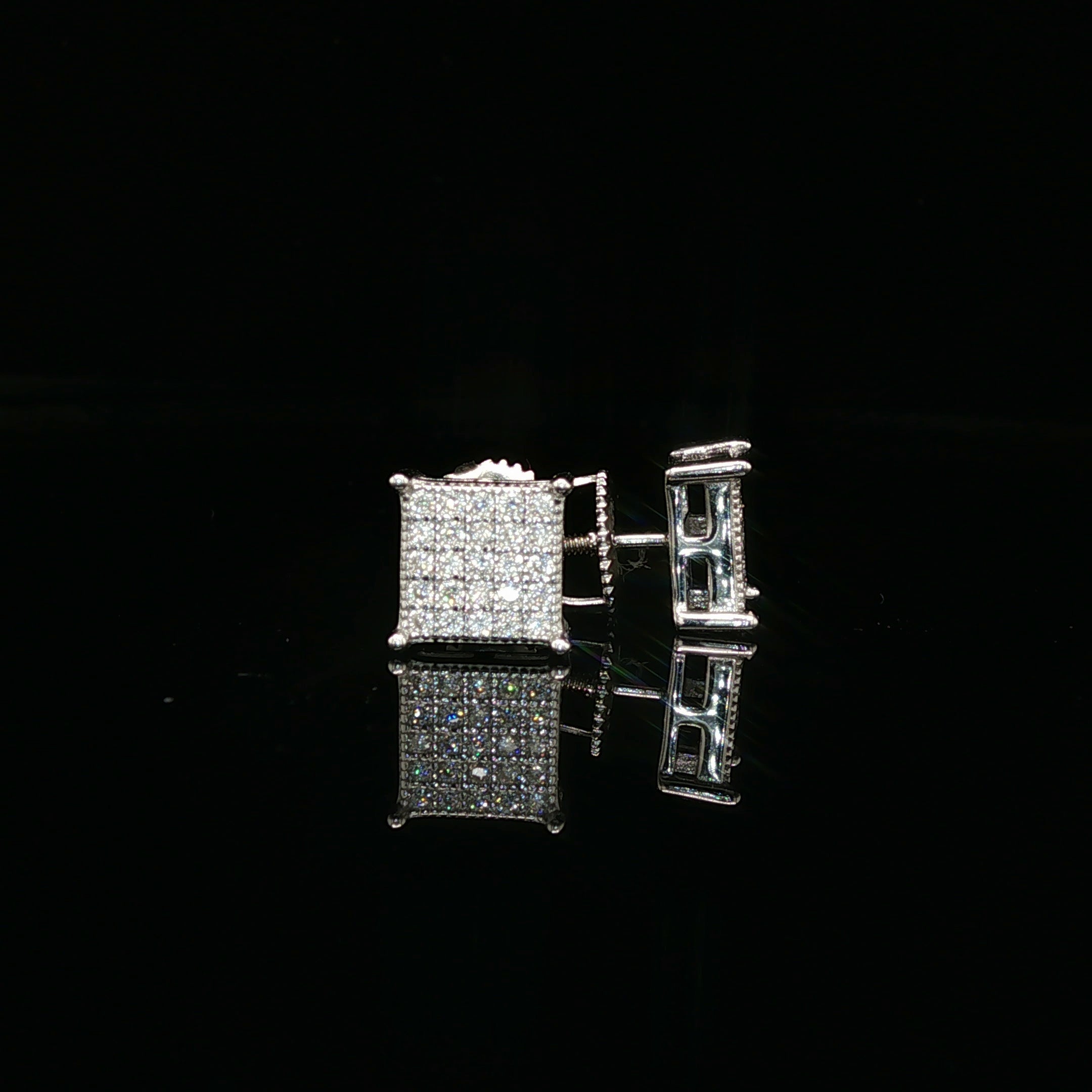 Men's Iced Out Flat-Top Square Studs – 925 Sterling Silver | VVS Moissanite | Low-Profile Luxury
