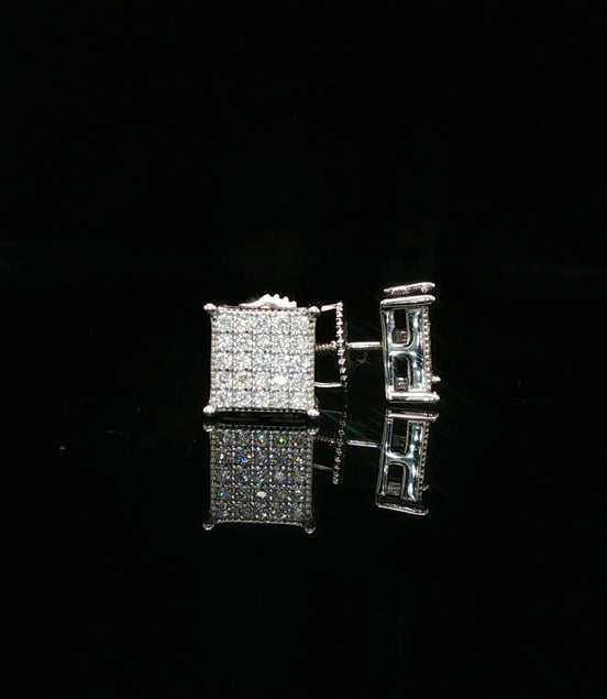 Men's Iced Out Flat-Top Square Studs – 925 Sterling Silver | VVS Moissanite | Low-Profile Luxury