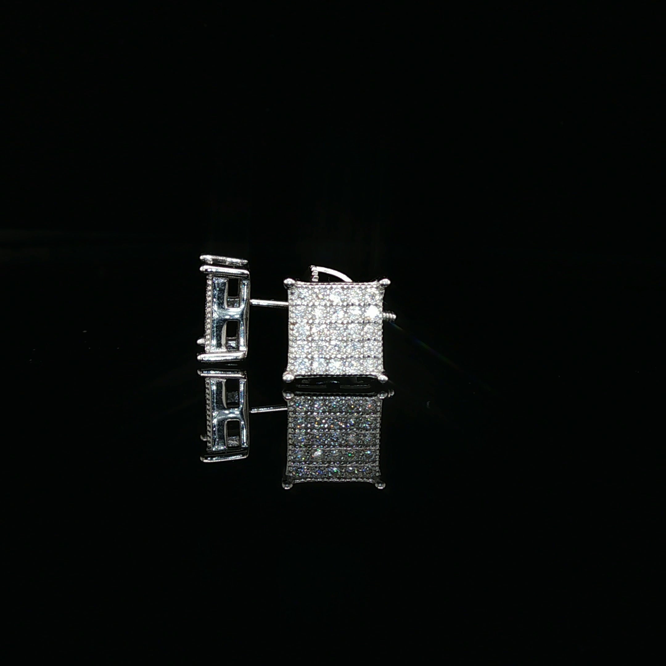 Men's Iced Out Flat-Top Square Studs – 925 Sterling Silver | VVS Moissanite | Low-Profile Luxury