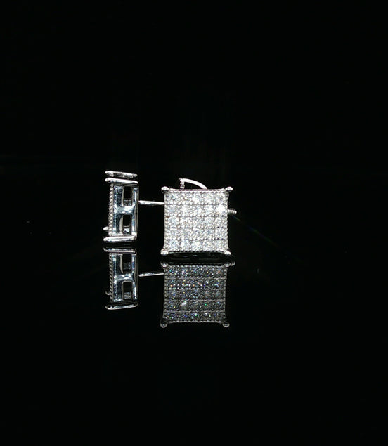 Men's Iced Out Flat-Top Square Studs – 925 Sterling Silver | VVS Moissanite | Low-Profile Luxury
