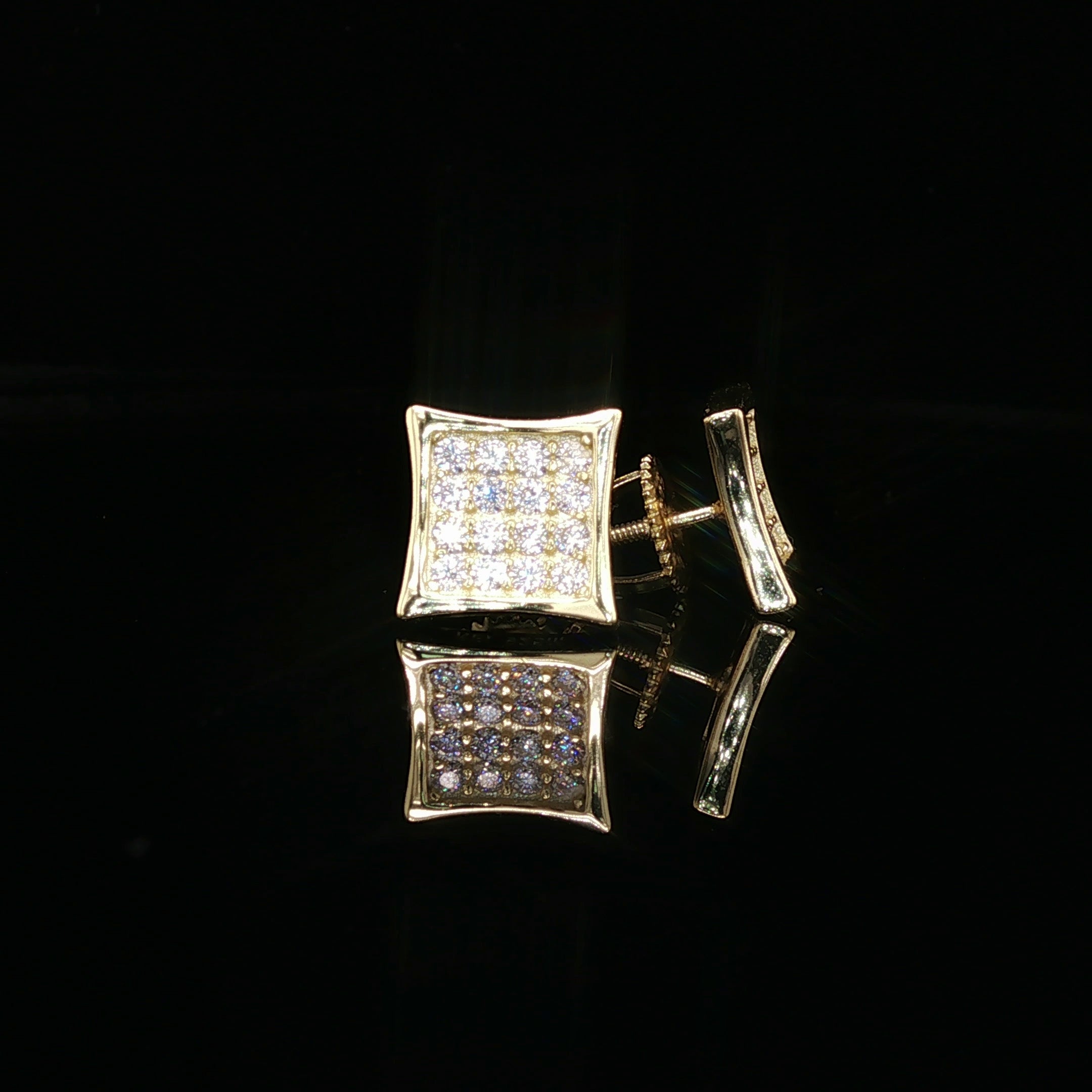 Men's Iced Out Concave Square Stud Earrings – 925 Sterling Silver | VVS Moissanite