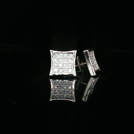 Men's Iced Out Concave Square Stud Earrings – 925 Sterling Silver | VVS Moissanite