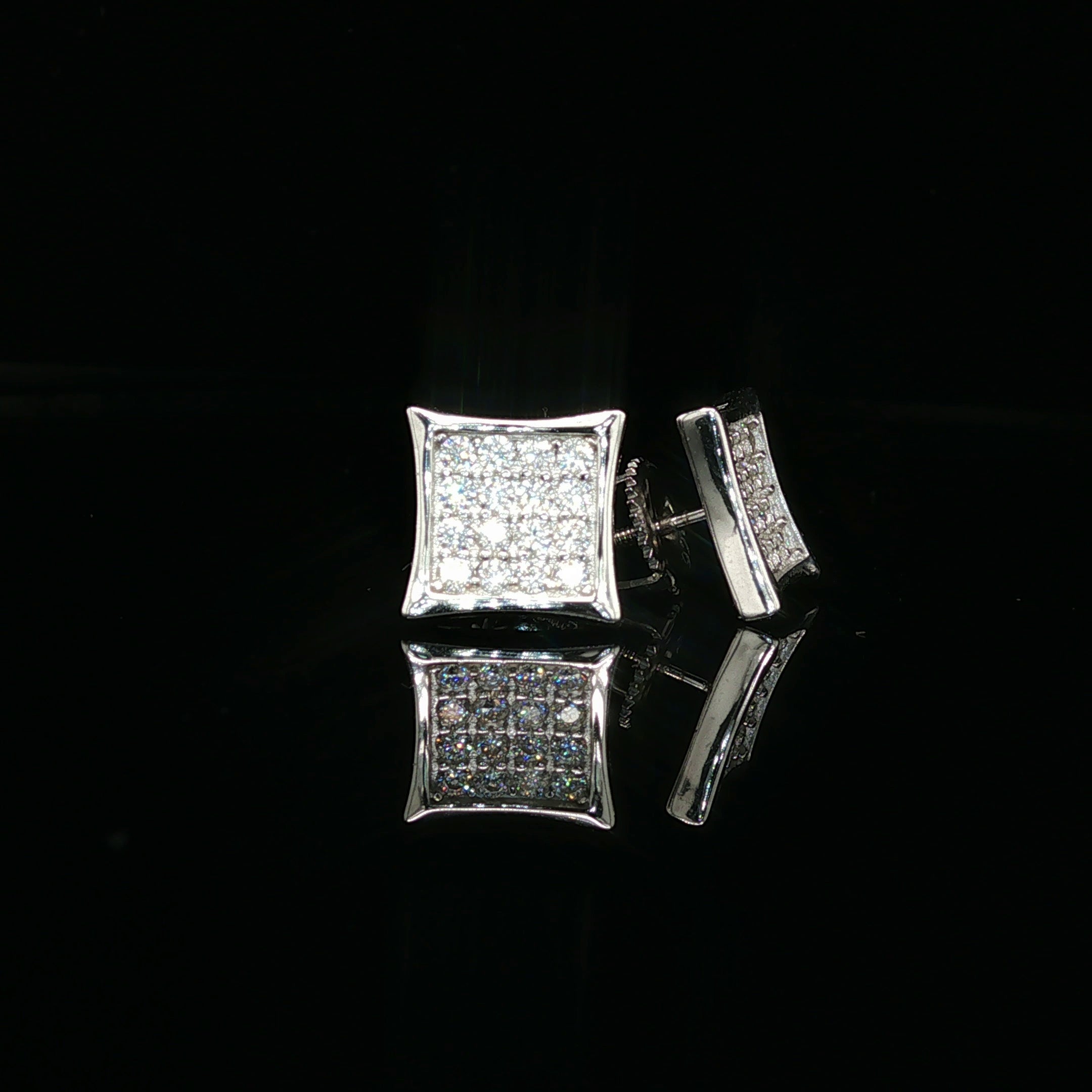 Men's Iced Out Concave Square Stud Earrings – 925 Sterling Silver | VVS Moissanite