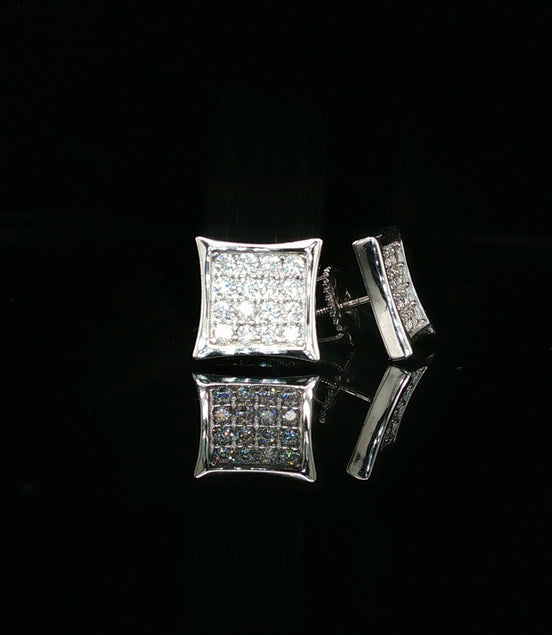 Men's Iced Out Concave Square Stud Earrings – 925 Sterling Silver | VVS Moissanite