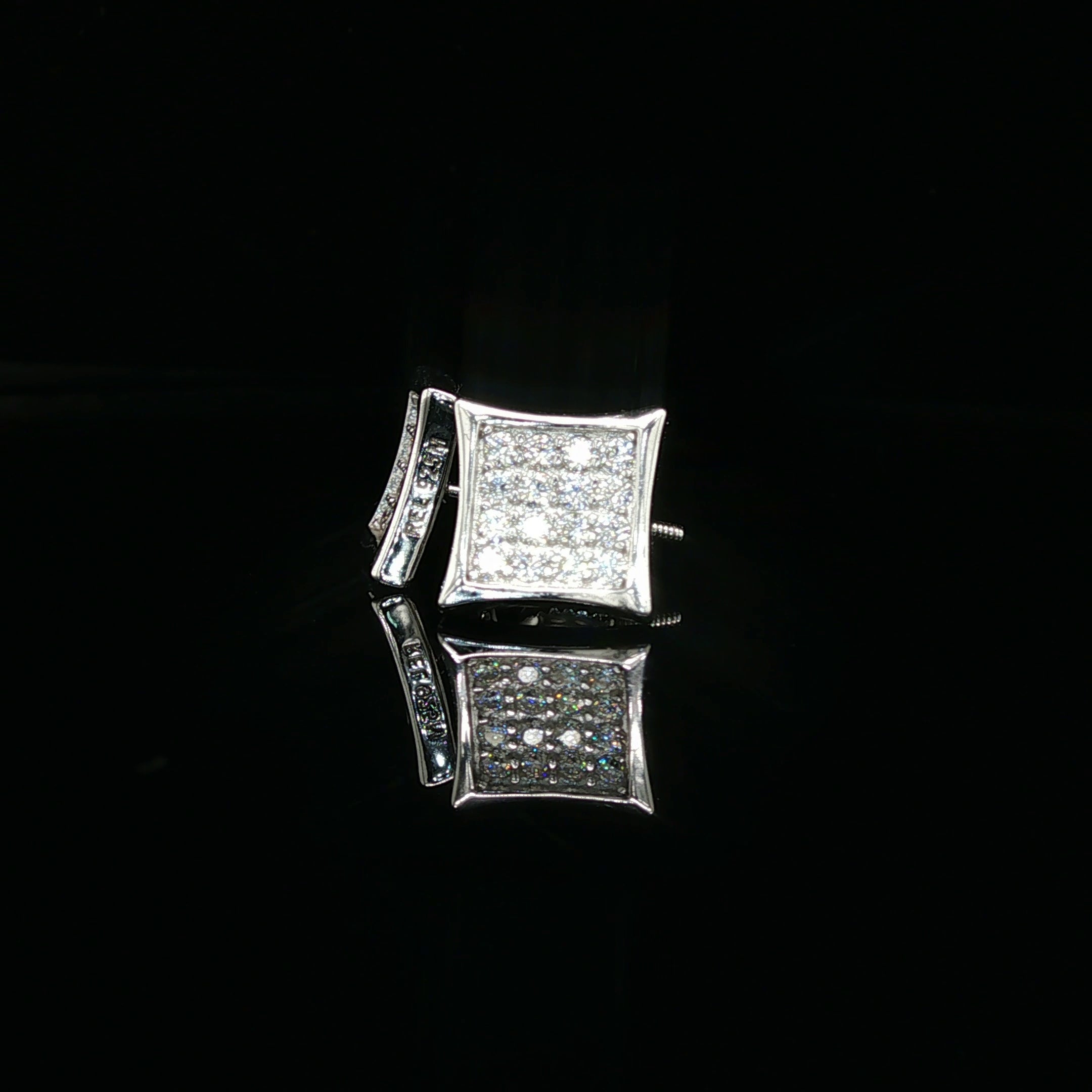 Men's Iced Out Concave Square Stud Earrings – 925 Sterling Silver | VVS Moissanite