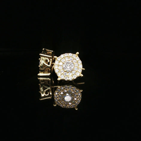 Men's Iced Out Round Halo Stud Earrings – 14K Gold Over 925 Silver | VVS Moissanite | 3D Filigree Gallery